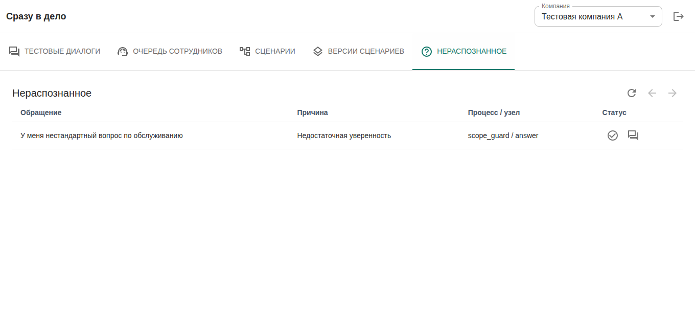 Раздел нераспознанного: обращение для проверки и переход к исходному диалогу